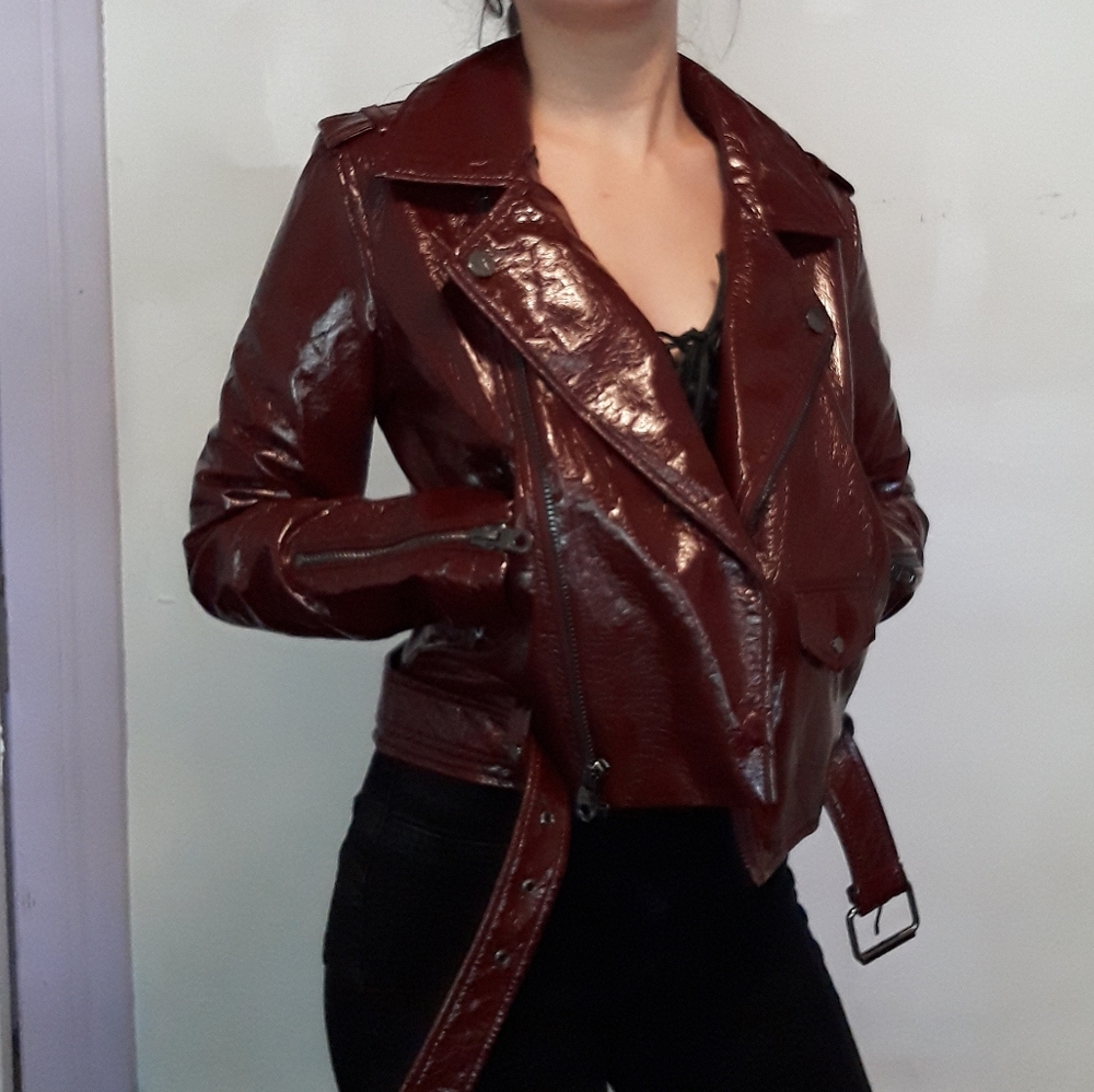 Burgundy faux-leather jacket